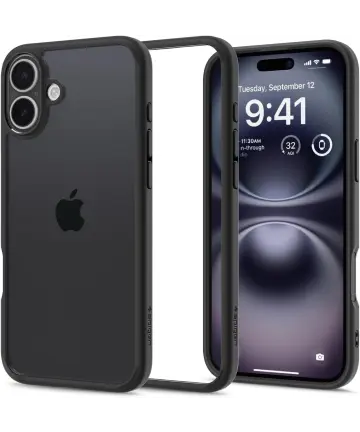 Spigen Ultra Hybrid Apple iPhone 16 Hoesje Back Cover Transparant Zwart Hoesjes