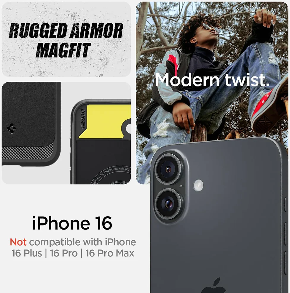 Spigen Rugged Armor MagFit Apple iPhone 16 Hoesje MagSafe Zwart afbeelding 8