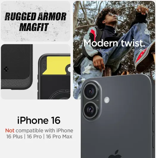 Spigen Rugged Armor MagFit Apple iPhone 16 Hoesje MagSafe Zwart afbeelding 8