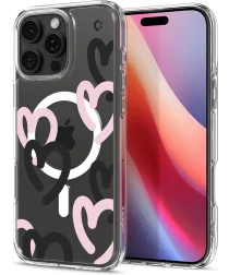 Spigen Ultra Hybrid MagFit Apple iPhone 16 Pro Hoesje MagSafe Hearts Zwart Roze