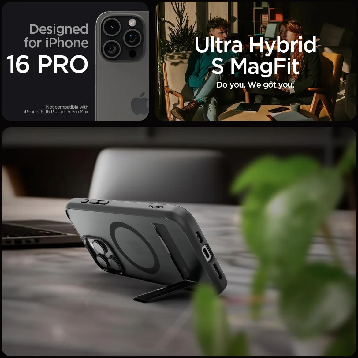 Spigen Ultra Hybrid S MagFit Apple iPhone 16 Pro Hoesje Back Cover Frosted Zwart afbeelding 3