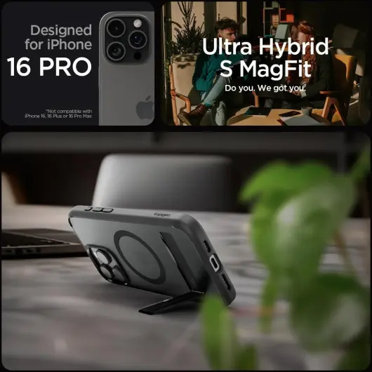 Spigen Ultra Hybrid S MagFit Apple iPhone 16 Pro Hoesje Back Cover Frosted Zwart afbeelding 3