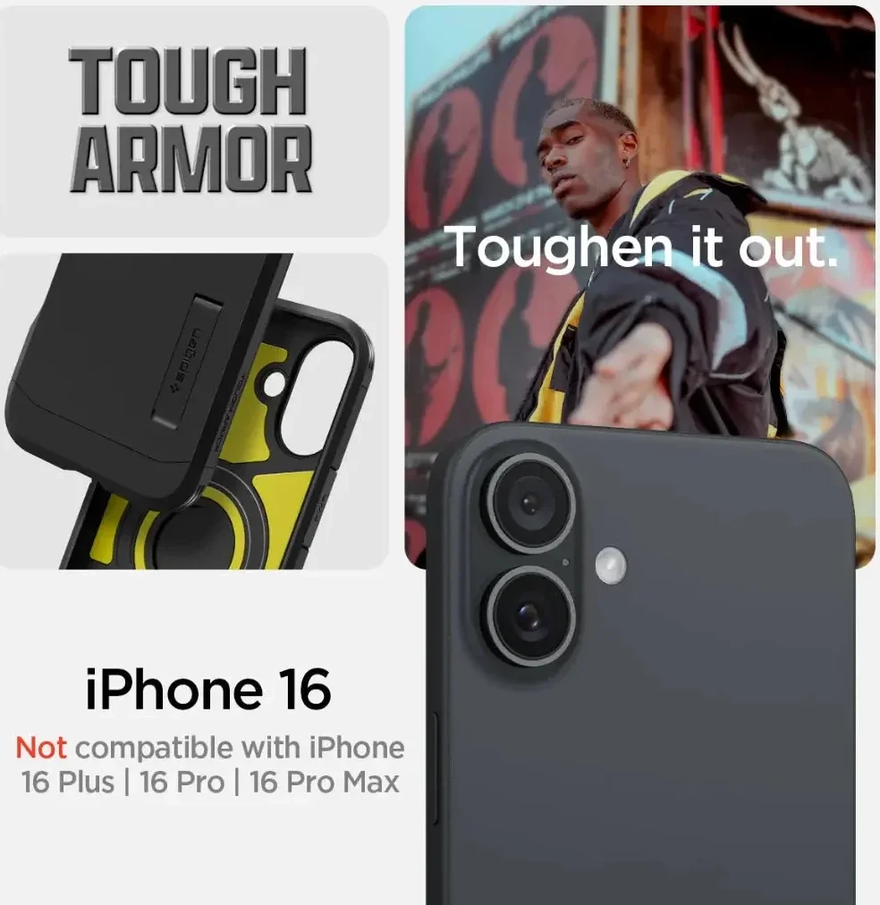 Spigen Tough Armor Apple iPhone 16 Hoesje Back Cover Zwart afbeelding 2