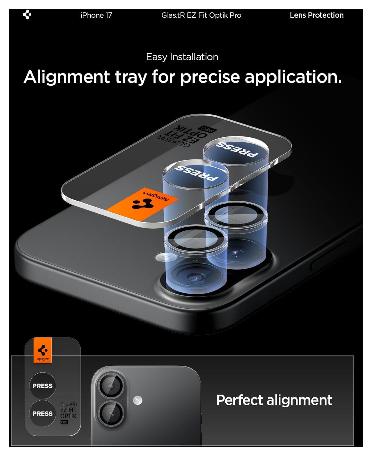 Spigen EZ Fit Optik Pro iPhone 17/16/16 Plus Camera Protector Clear (2-Pack) afbeelding 3