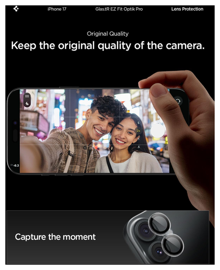Spigen EZ Fit Optik Pro iPhone 17/16/16 Plus Camera Protector Clear (2-Pack) afbeelding 5