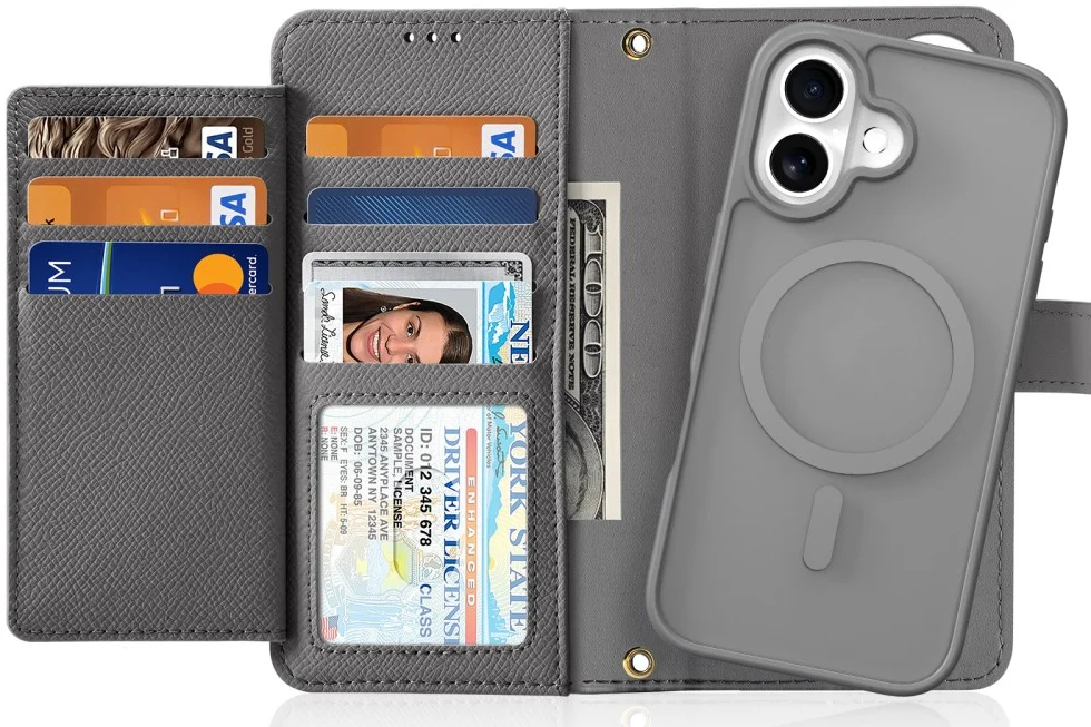 Dux Ducis Lawa Apple iPhone 16 Hoesje 2-in-1 Wallet Book Case MagSafe Grijs afbeelding 1