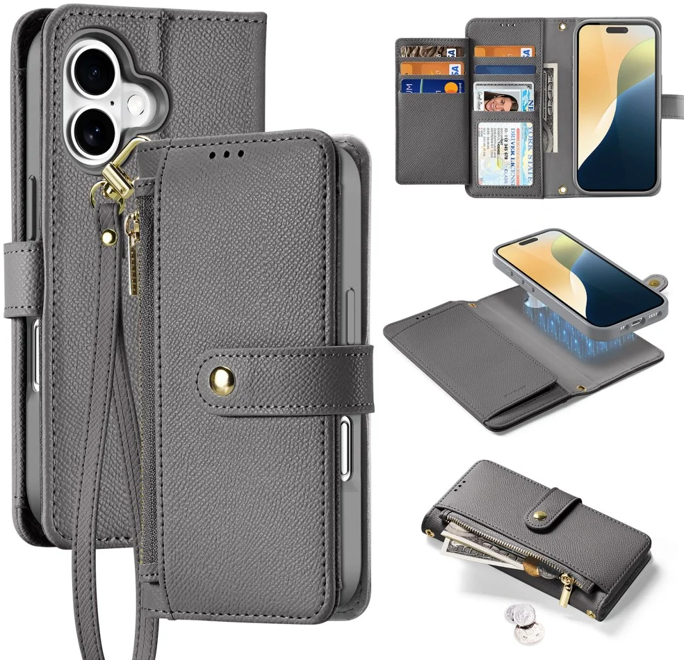 Dux Ducis Lawa Apple iPhone 16 Hoesje 2-in-1 Wallet Book Case MagSafe Grijs afbeelding 2