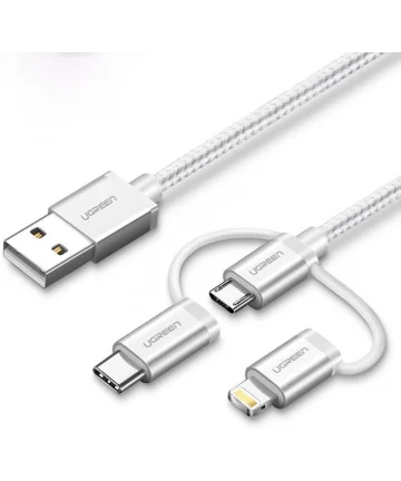 UGREEN 3-in-1 USB-A Multifunctionele Kabel 1.5M MicroUSB / USB-C / Lightning Wit Kabels