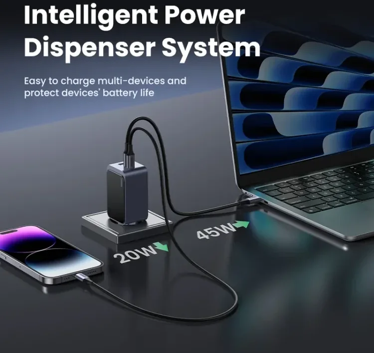 UGREEN Nexode Air 65W USB/USB-C PD Snellader GaN Adapter Grijs afbeelding 5