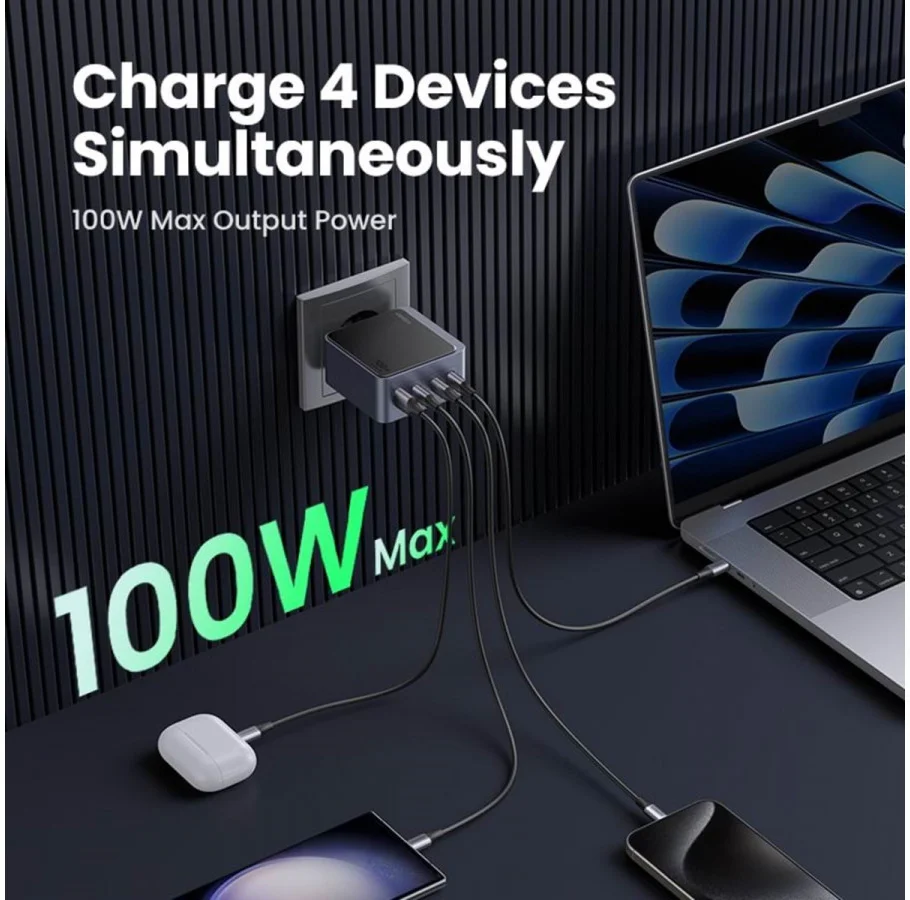 UGREEN Nexode Air 100W USB/USB-C PD Snellader GaN Adapter Grijs afbeelding 2
