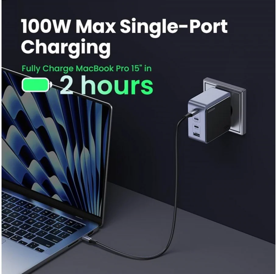 UGREEN Nexode Air 100W USB/USB-C PD Snellader GaN Adapter Grijs afbeelding 4