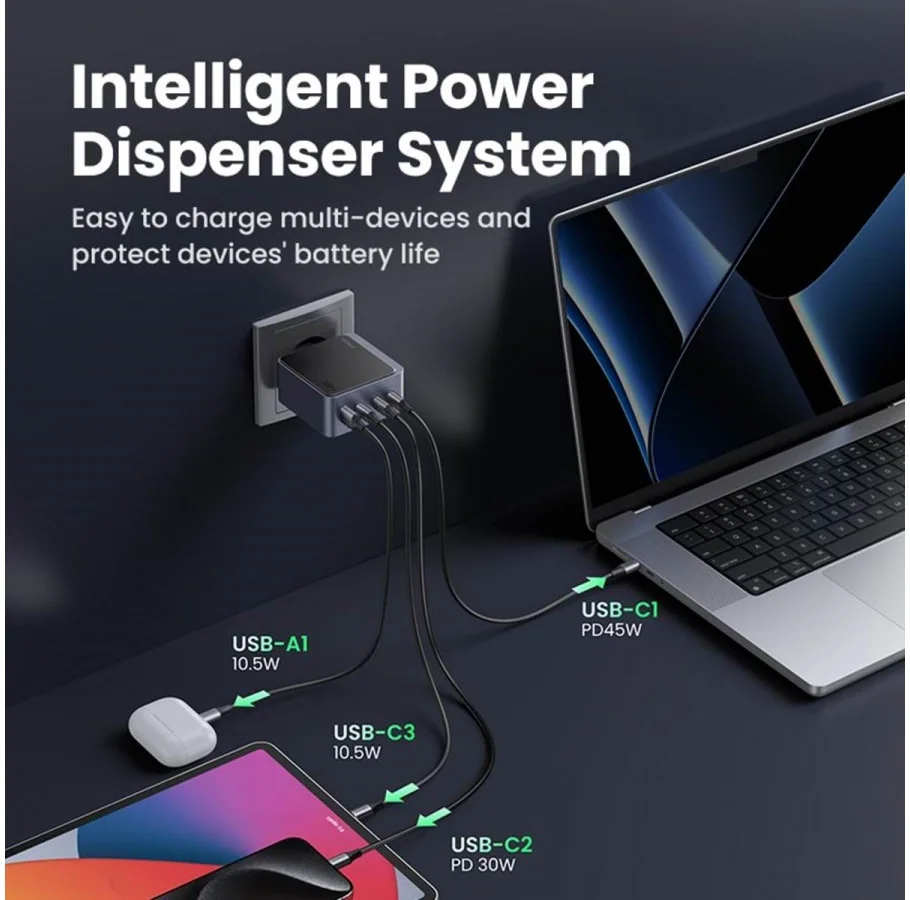 UGREEN Nexode Air 100W USB/USB-C PD Snellader GaN Adapter Grijs afbeelding 8