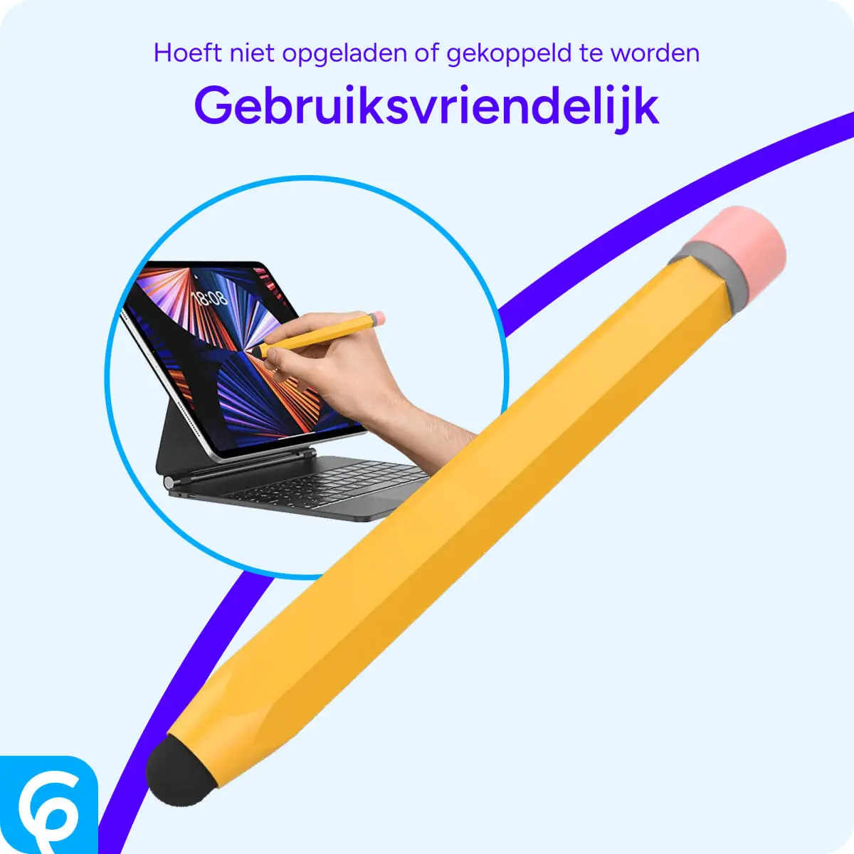 SBG Universele Kindvriendelijke Potlood Stylus Pen voor Kinderen Geel afbeelding 4