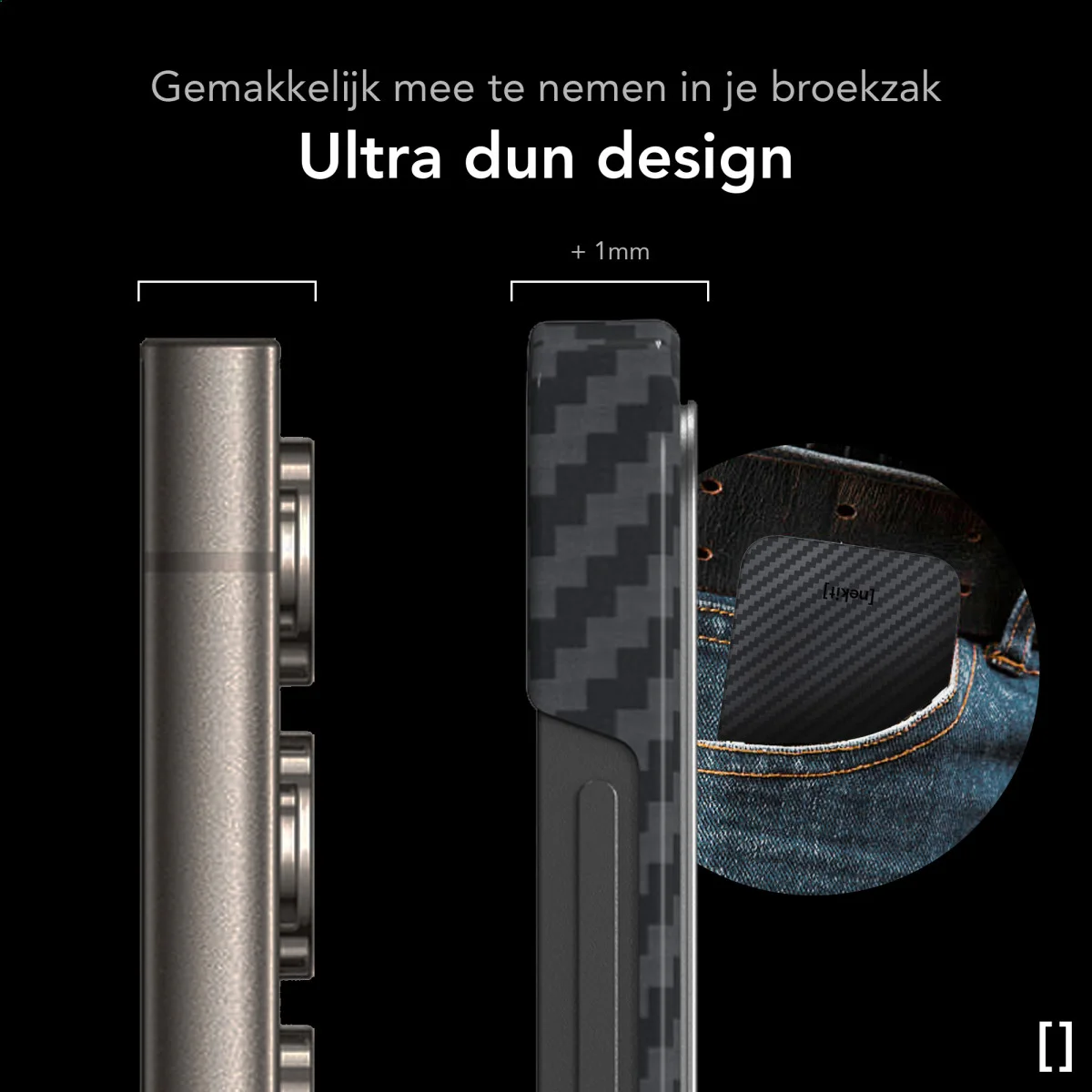 NEKIT Fiber Samsung Galaxy S23 Ultra Hoesje MagSafe Kevlar Back Cover Dun Zwart afbeelding 4