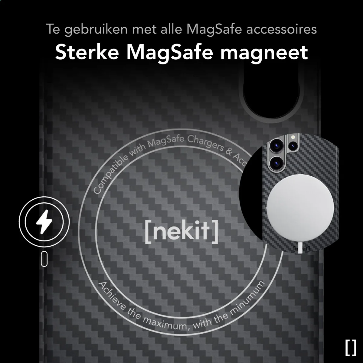 NEKIT Fiber Samsung Galaxy S23 Ultra Hoesje MagSafe Kevlar Back Cover Dun Zwart afbeelding 5