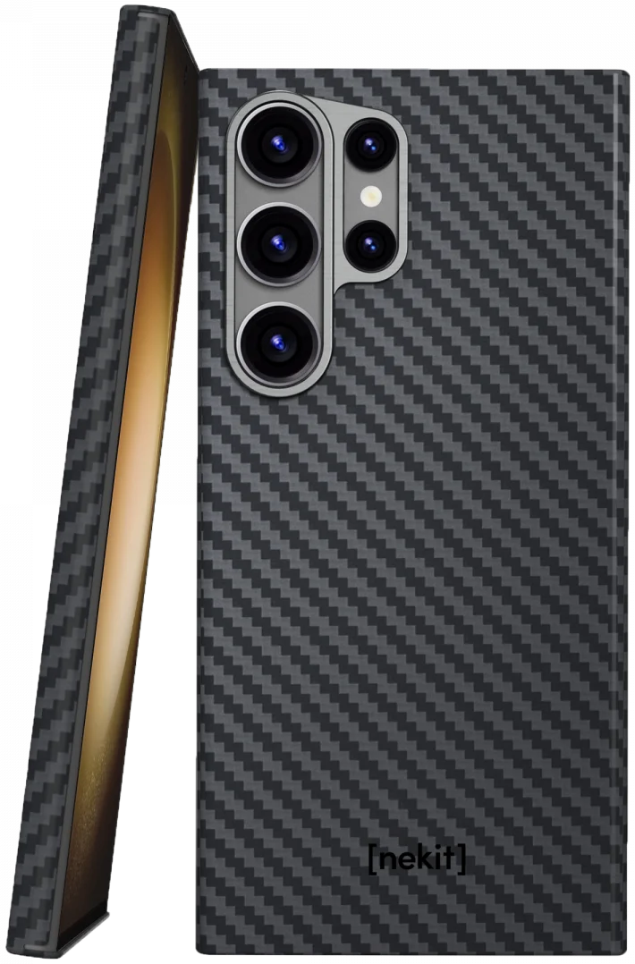 NEKIT Fiber Samsung Galaxy S23 Ultra Hoesje MagSafe Kevlar Back Cover Dun Zwart afbeelding 1