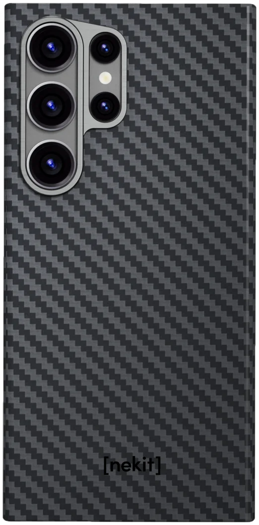NEKIT Fiber Samsung Galaxy S23 Ultra Hoesje MagSafe Kevlar Back Cover Dun Zwart afbeelding 12