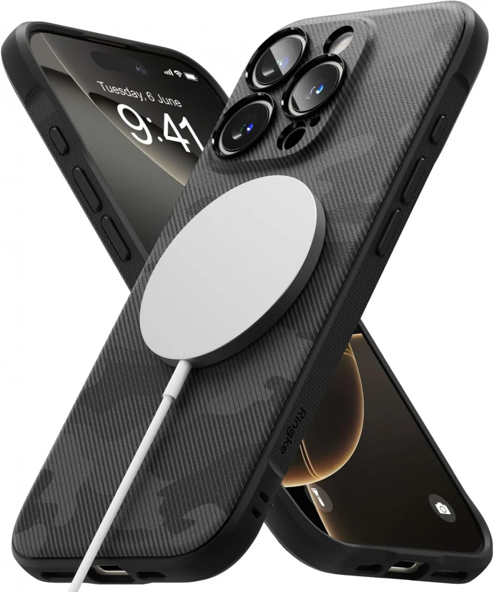 Ringke Onyx Magnetic Apple iPhone 16 Pro Max Hoesje MagSafe Camo Zwart afbeelding 2