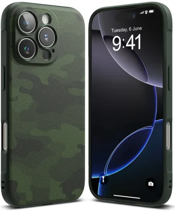 Ringke Onyx Apple iPhone 16 Pro Hoesje Flexibel TPU Back Cover Camo Groen Hoesjes