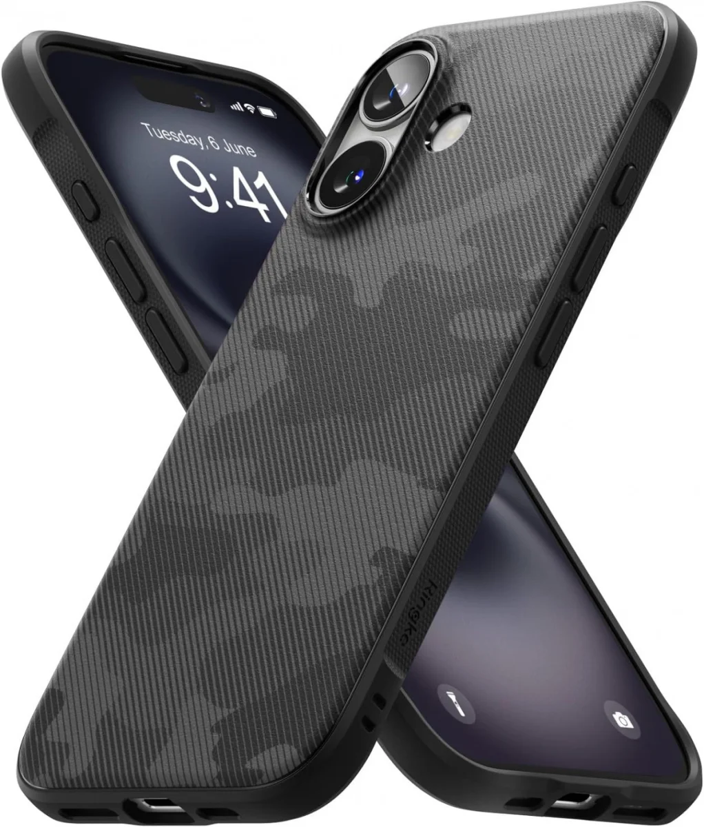 Ringke Onyx Apple iPhone 16 Plus Hoesje Flexibel TPU Back Cover Camo Zwart afbeelding 1