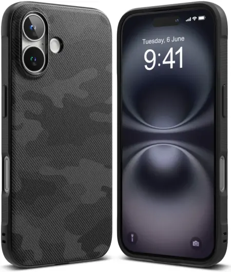 Ringke Onyx Apple iPhone 16 Plus Hoesje Flexibel TPU Back Cover Camo Zwart afbeelding 2