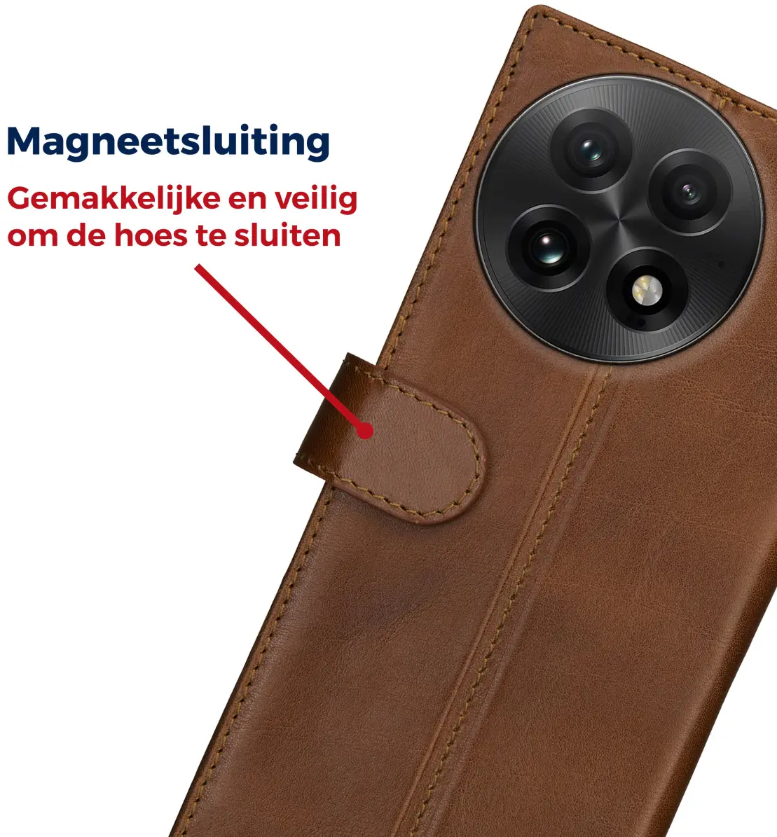 Rosso Deluxe OnePlus 13 Hoesje Echt Leer Book Case Bruin afbeelding 4