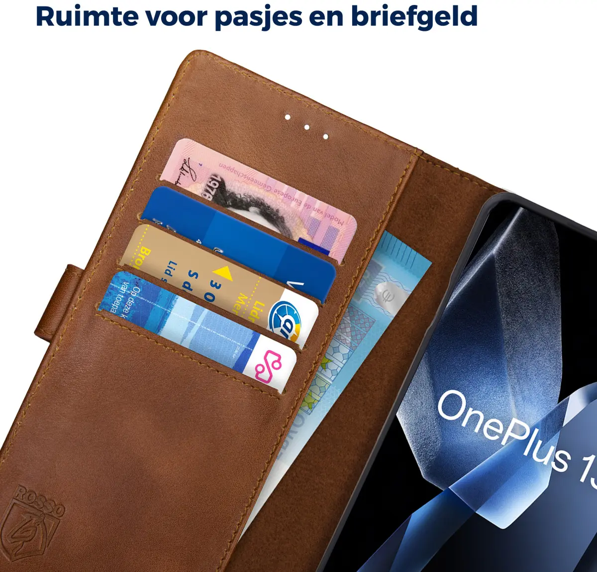Rosso Deluxe OnePlus 13 Hoesje Echt Leer Book Case Bruin afbeelding 5