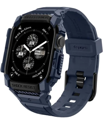 Spigen Rugged Armor Pro - Apple Watch 10 42MM - Hoesje en Bandje - Blauw Cases