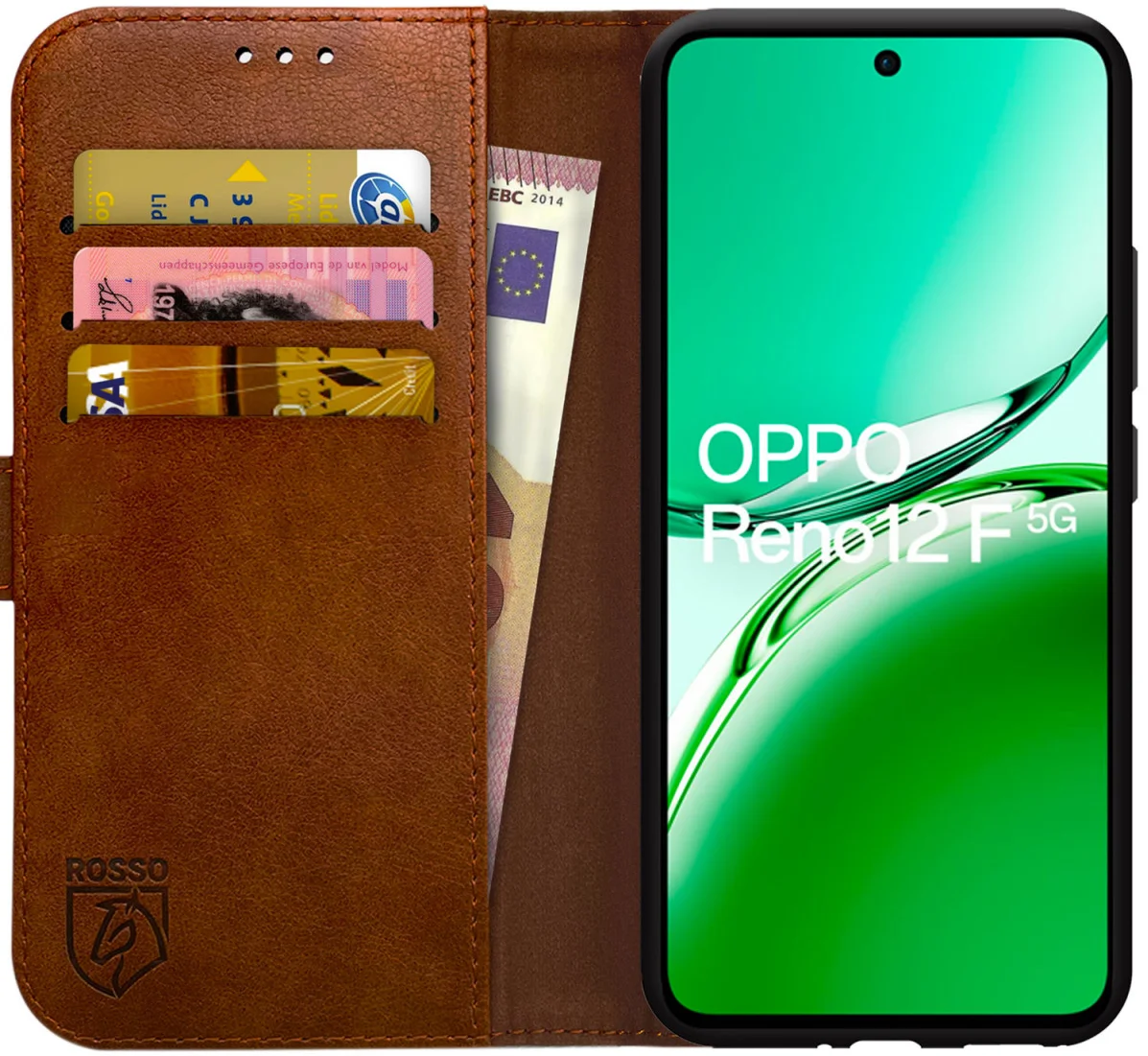 Rosso Element Oppo Reno 12 F Hoesje Book Case Wallet Bruin afbeelding 1