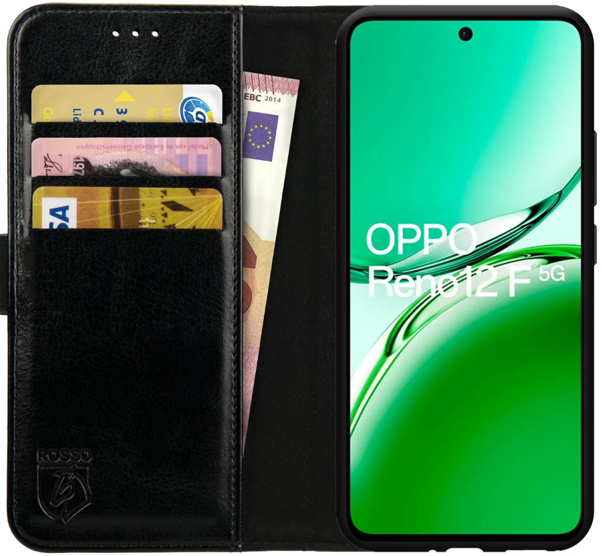 Rosso Element Oppo Reno 12 F Hoesje Book Case Wallet Zwart afbeelding 1
