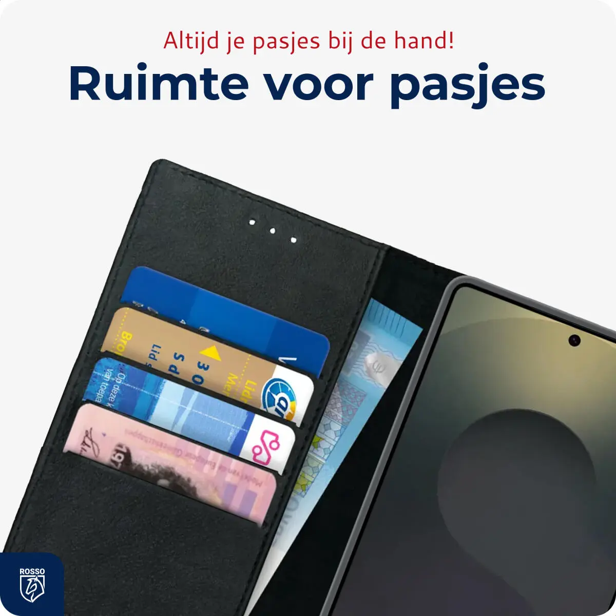 Rosso Deluxe Samsung Galaxy S25 Ultra Hoesje Echt Leer Book Case Zwart afbeelding 5