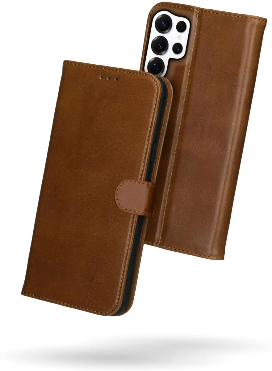 Rosso Deluxe Samsung Galaxy S25 Ultra Hoesje Echt Leer Book Case Bruin afbeelding 2