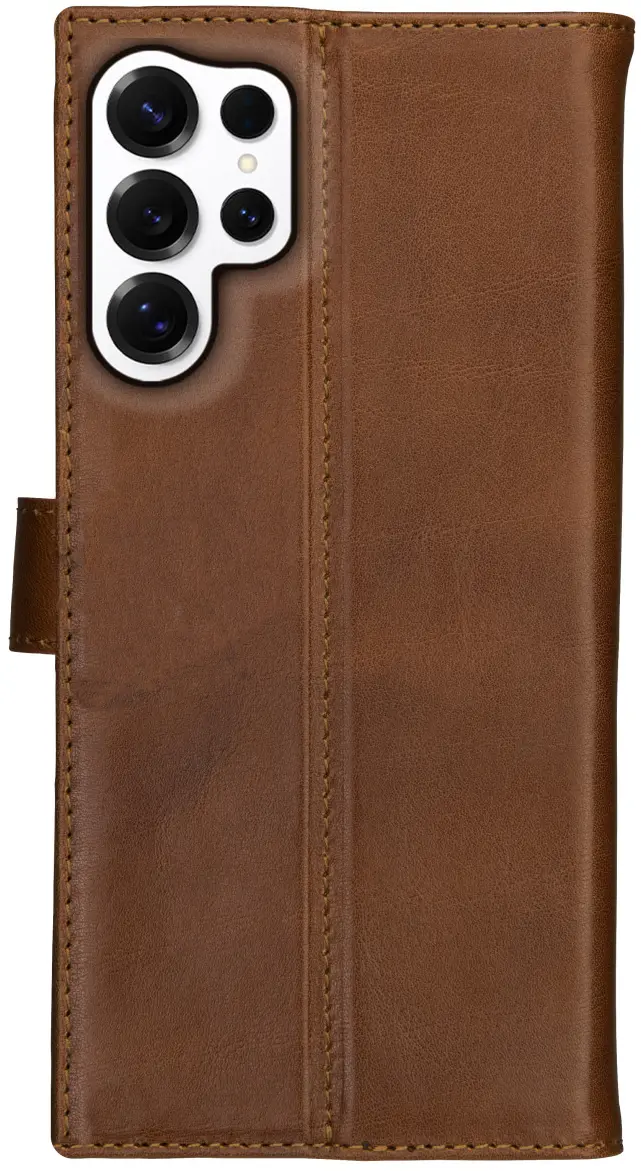 Rosso Deluxe Samsung Galaxy S25 Ultra Hoesje Echt Leer Book Case Bruin afbeelding 2