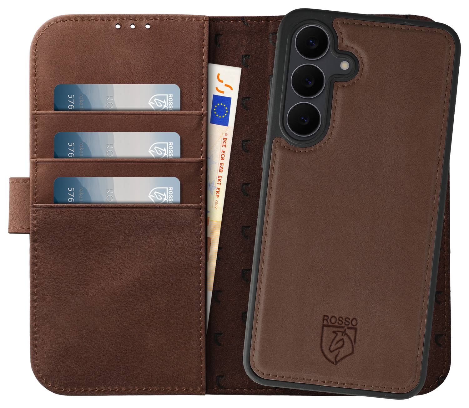 Rosso Elite Samsung Galaxy S25 Hoesje met MagSafe Book Case Echt Leer Bruin afbeelding 1