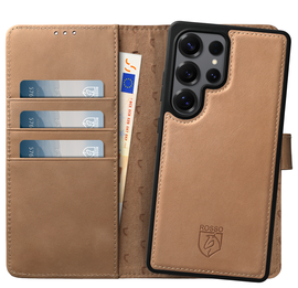 Rosso Elite Samsung Galaxy S25 Ultra Hoesje MagSafe Book Case Leer Lichtbruin afbeelding
