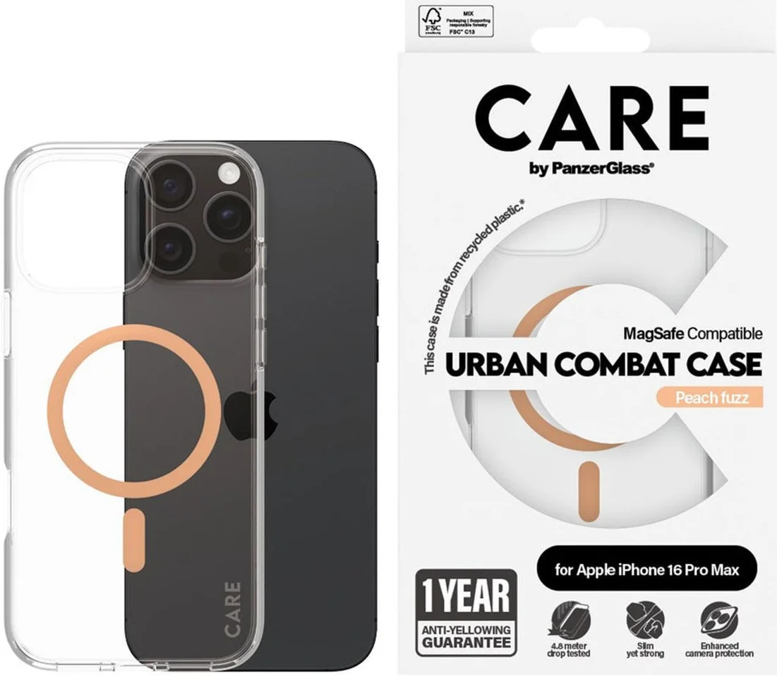 PanzerGlass CARE Urban Combat iPhone 16 Pro Max Hoesje Transparant Peach afbeelding 3