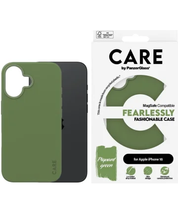 PanzerGlass CARE Fashionable iPhone 16 Hoesje Siliconen MagSafe Groen Hoesjes