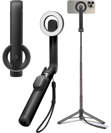 Spigen S571W MagSafe Bluetooth Selfie Stick / Tripod Statief Zwart Houders