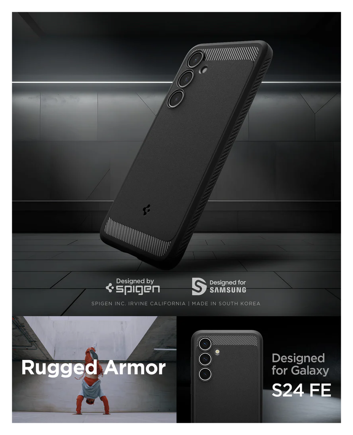 Spigen Rugged Armor Samsung Galaxy S24 FE Hoesje Back Cover Matte Zwart afbeelding 6
