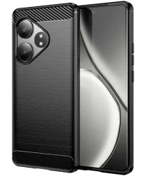 Realme GT 6 Hoesje Geborsteld TPU Flexibele Back Cover Zwart