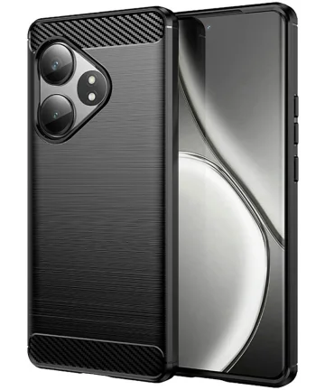 Realme GT 6 Hoesje Geborsteld TPU Flexibele Back Cover Zwart Hoesjes