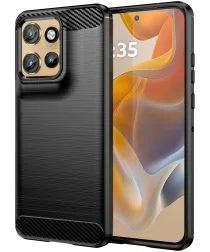 Motorola Edge 50 Neo Hoesje Geborsteld TPU Flexibele Back Cover Zwart