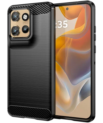 Motorola Edge 50 Neo Hoesje Geborsteld TPU Flexibele Back Cover Zwart Hoesjes