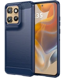 Motorola Edge 50 Neo Hoesje Geborsteld TPU Flexibele Back Cover Blauw