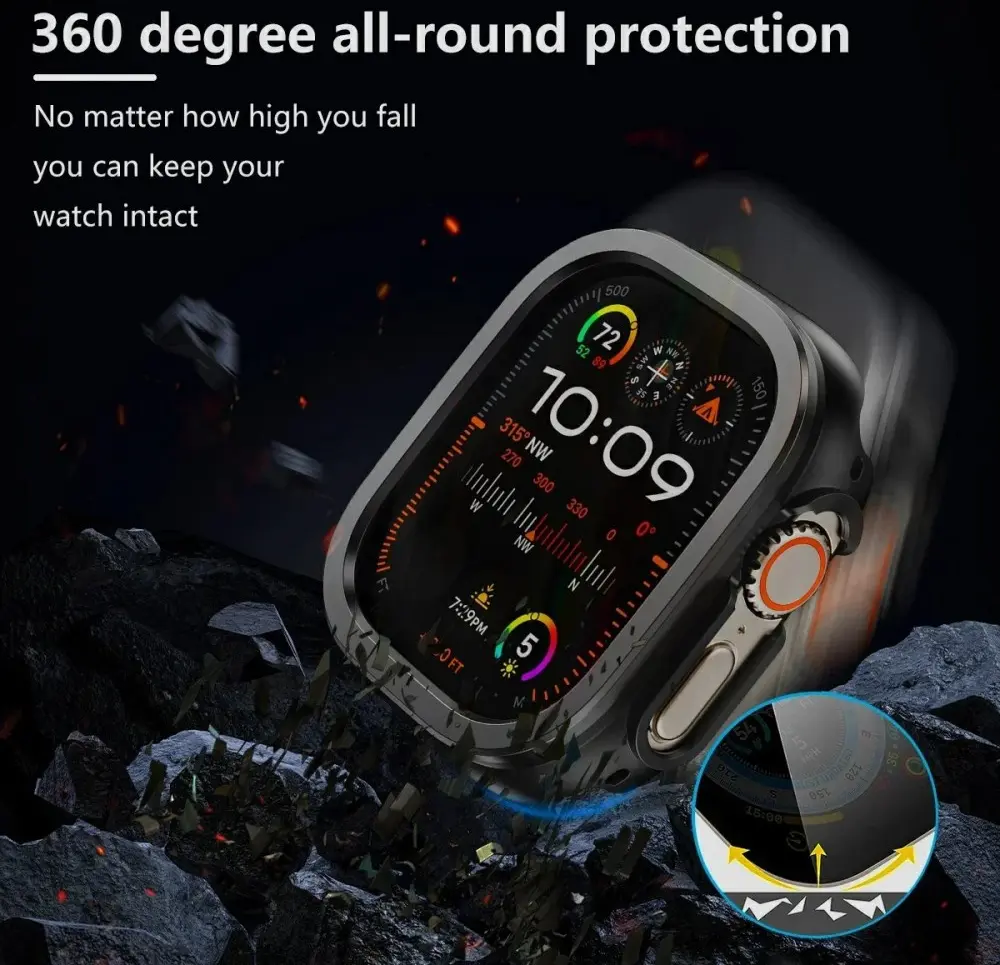 Apple Watch 10 42MM Hoesje Aluminium Bumper Frame Zwart afbeelding 6