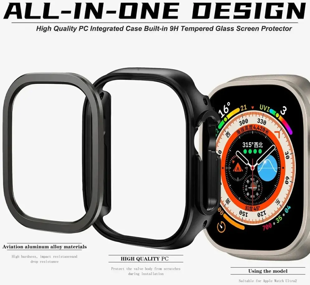 Apple Watch 10 46MM Hoesje Aluminium Bumper Frame Zwart afbeelding 3