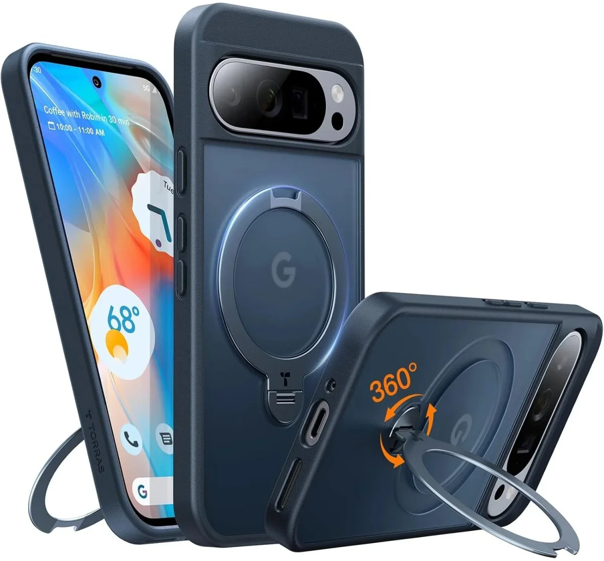 TORRAS Ostand Spin Google Pixel 9 / 9 Pro Hoesje 360° MagSafe Stand Zwart afbeelding 1