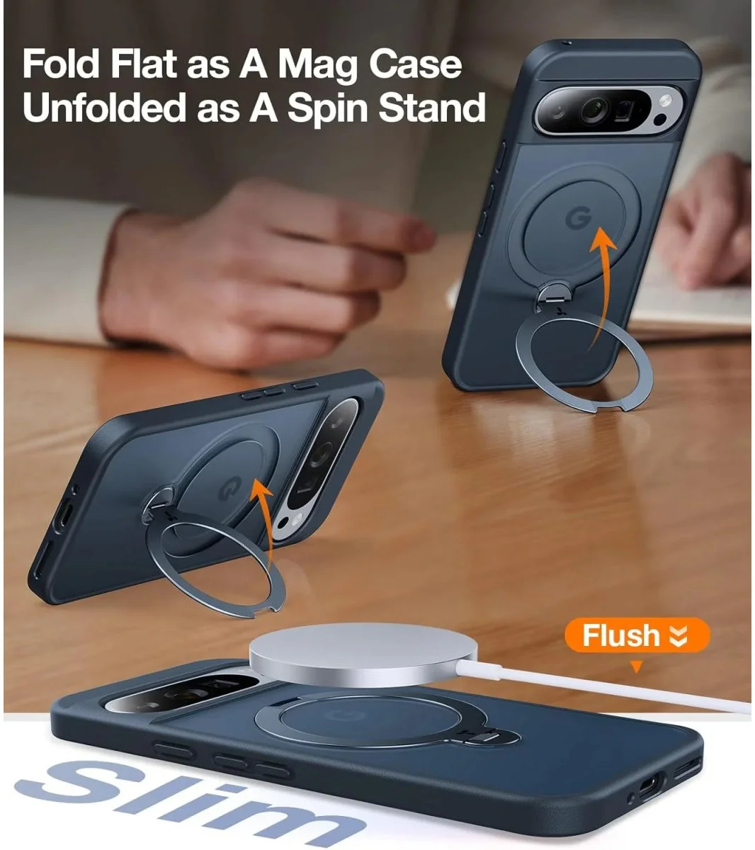 TORRAS Ostand Spin Google Pixel 9 / 9 Pro Hoesje 360° MagSafe Stand Zwart afbeelding 6