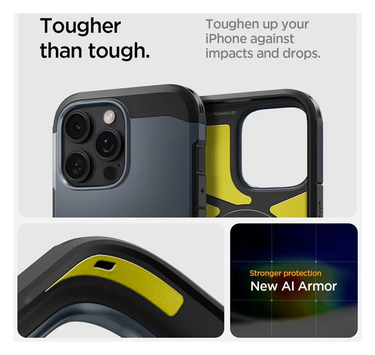 Spigen Tough Armor T iPhone 16 Pro Hoesje MagSafe Back Cover Metal Slate afbeelding 11