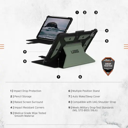 Urban Armor Gear Metropolis SE iPad Air 10.9 (2022 / 2020) Hoes Book Case Olive afbeelding 4